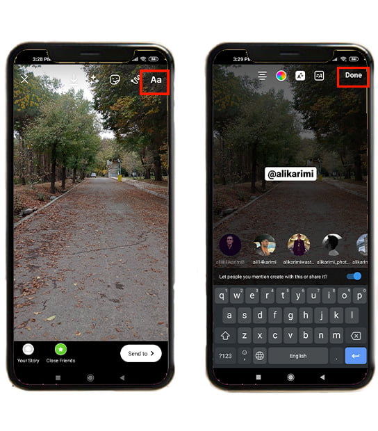 تگ کردن در استوری