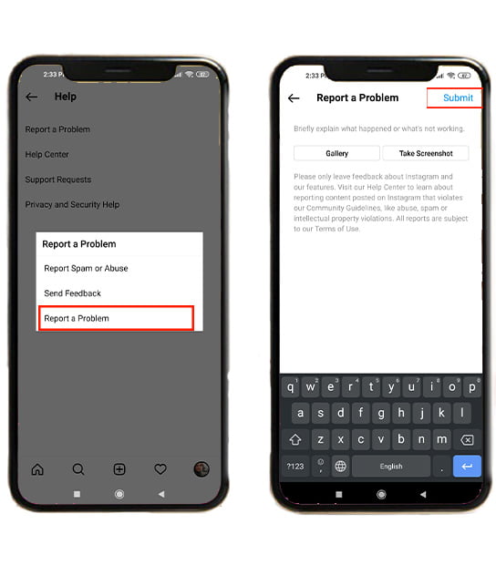 report problem اینستاگرام