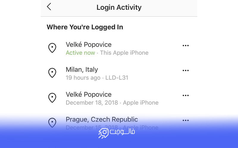 دستگاه های متصل به اکانت اینستاگرام