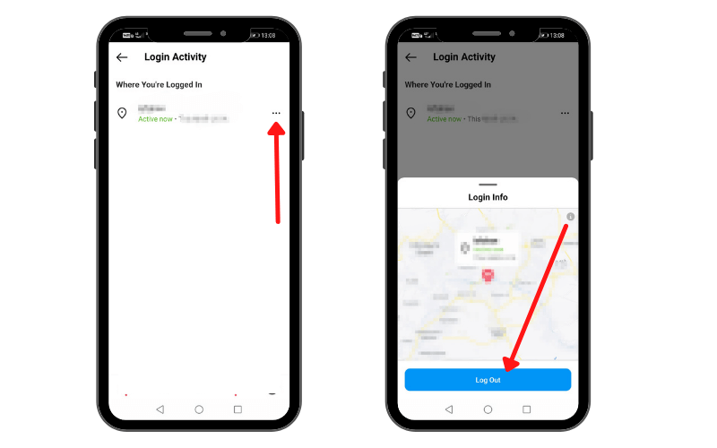 گزینه Log Out در بخش امنیت اینستاگرام