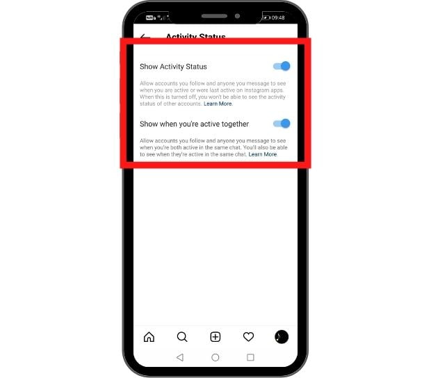 گزینه Activity Status Show