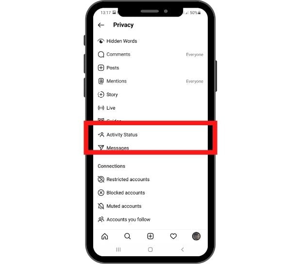گزینه Activity Status
