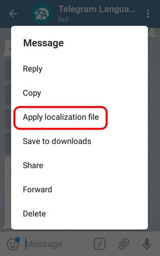 گزینه Apply localization file در تلگرام