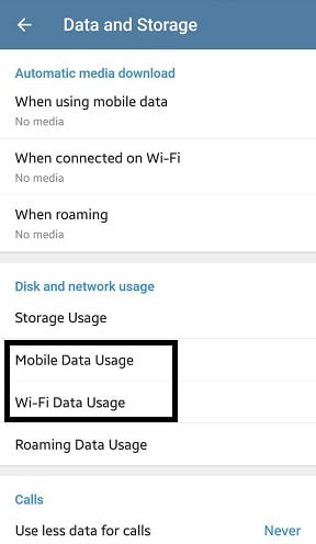 مصرف اینترنت تلگرام
